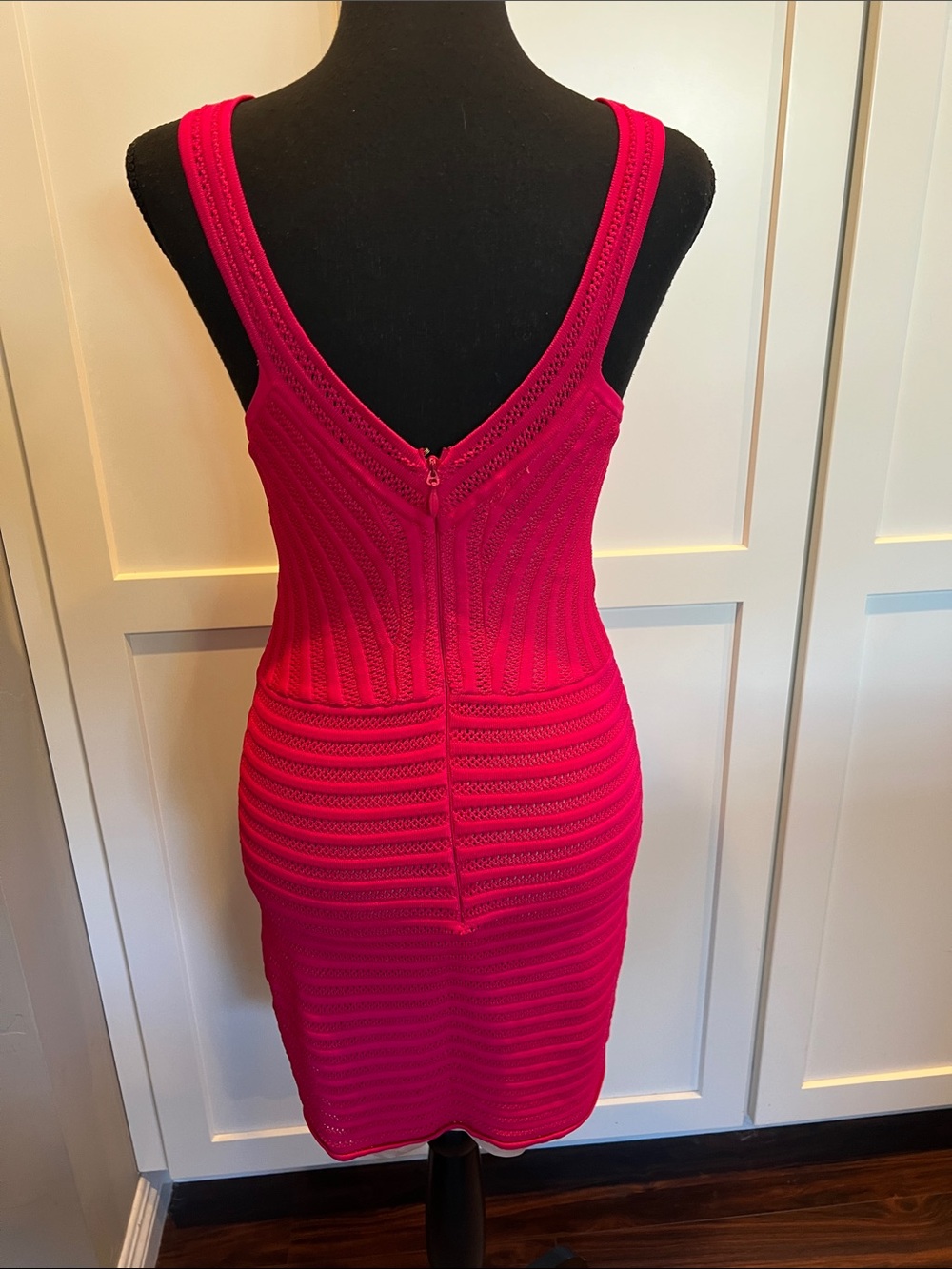 bebe Maeve Mesh Striped Bodycon Dress Pink Fuchsia Size Small - Picture 3 of 11